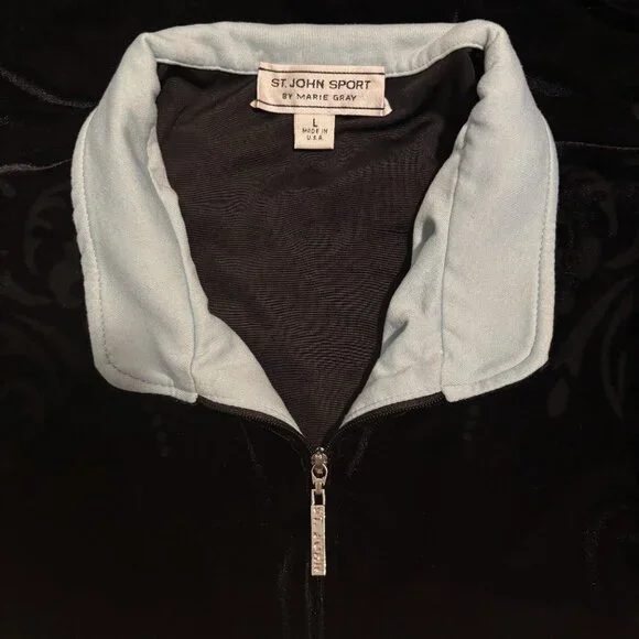 St. John Sport Zip Jacket Black Damask Detail - Size L - Picture 4 of 6